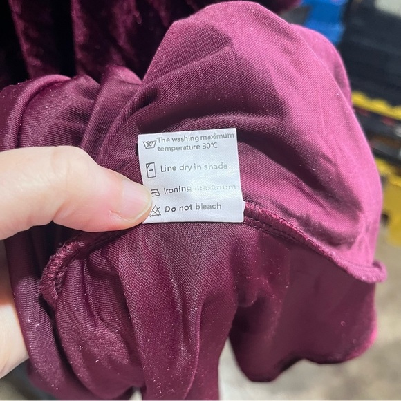 Velvet Burgundy Long Sleeve Maxi Ruffle Shoulder Cottagecore Witchy Prairie - Picture 9 of 12